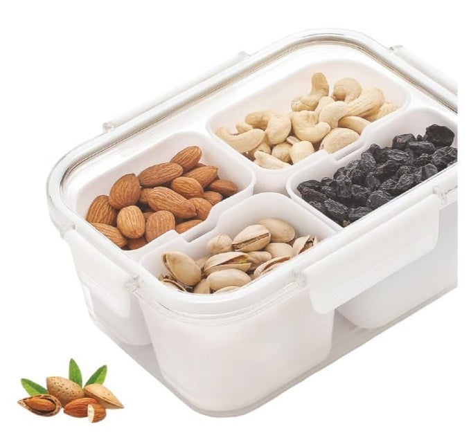 CLASSICS SQUARE FOOD CONTAINER BPAFREE AIRTIGHT 4COMPARTMENT SPICE NUT ORGANIZER MICROWAVEFREEZERDISHWASHER SAFE DURABLE TRANSPARENT PLASTIC STORAGE BOX
