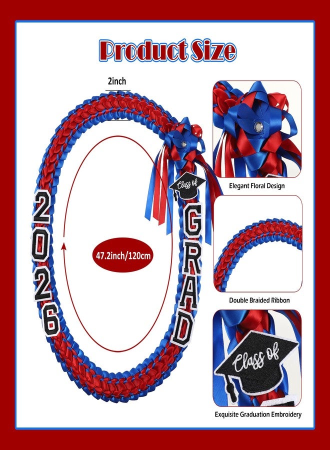 Erligo Graduation Leis 2026 Ribbon Leis for Graduation, Class of 2026 Graduation Necklace for College High School, Graduation DIY Decors Party Supplies (Red and Royal blue) - Image 2