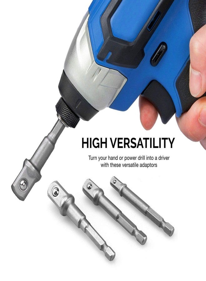 A AND S Tools A AND S TOOL® Impact Grade Socket Adapter Set - 3 Packs Drill Bit Adapter with Bit Holder, Sizes 1/4", 3/8", 1/2", 1/4-Inch Hex Shank, Cr-V, for Cordless Drill & Screwdriver, Power Drill & Driver - Image 2