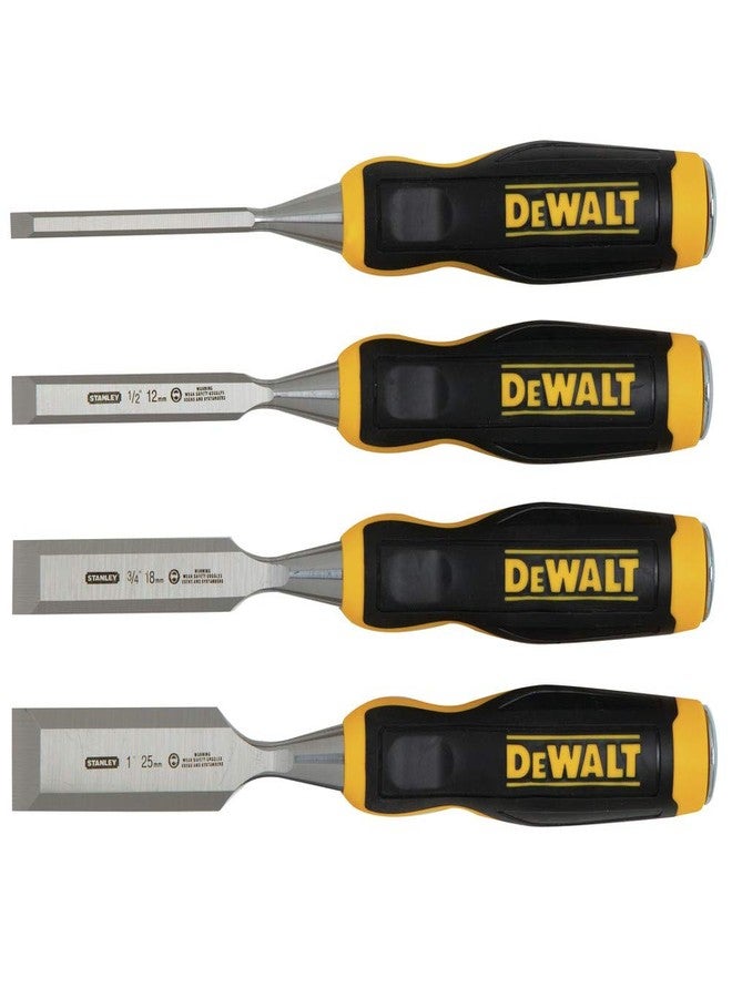 DeWalt DWHT16063 4-Piece Chrome Carbon-Steel Wood Chisel Set, Bi-Material Handle