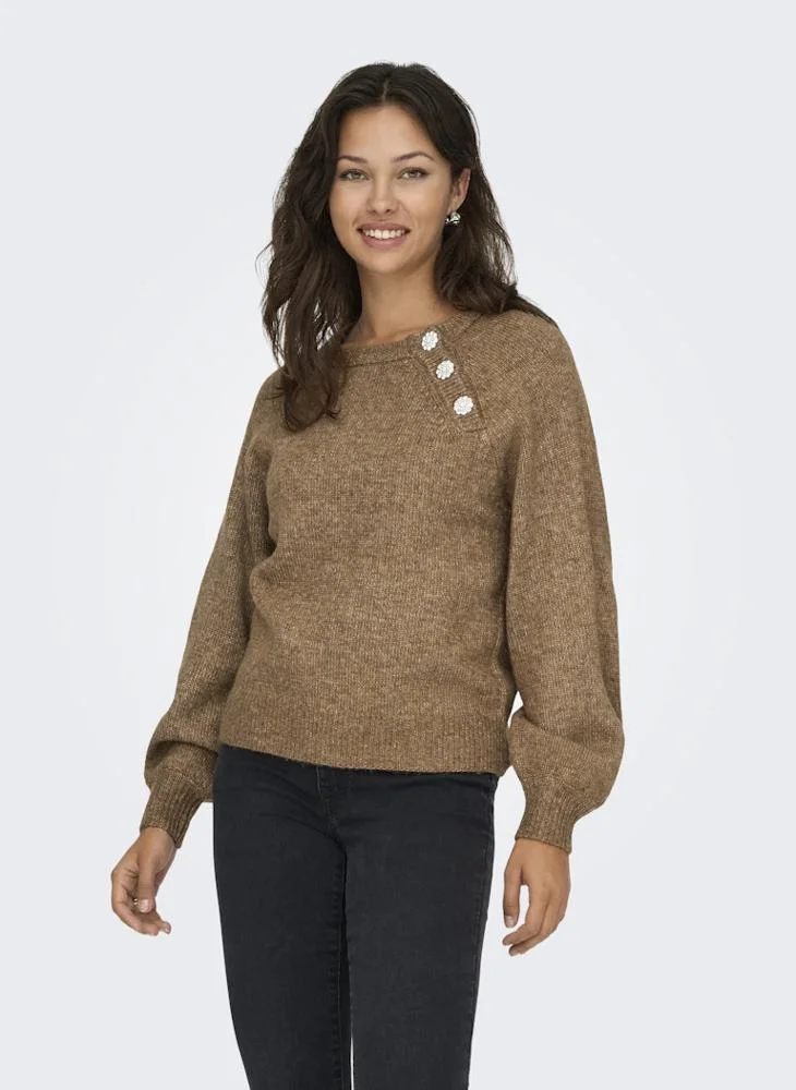 اونلي ONLLAUREN LIFE Long Sleeve Crew NECK BUTTON Knitted sweater