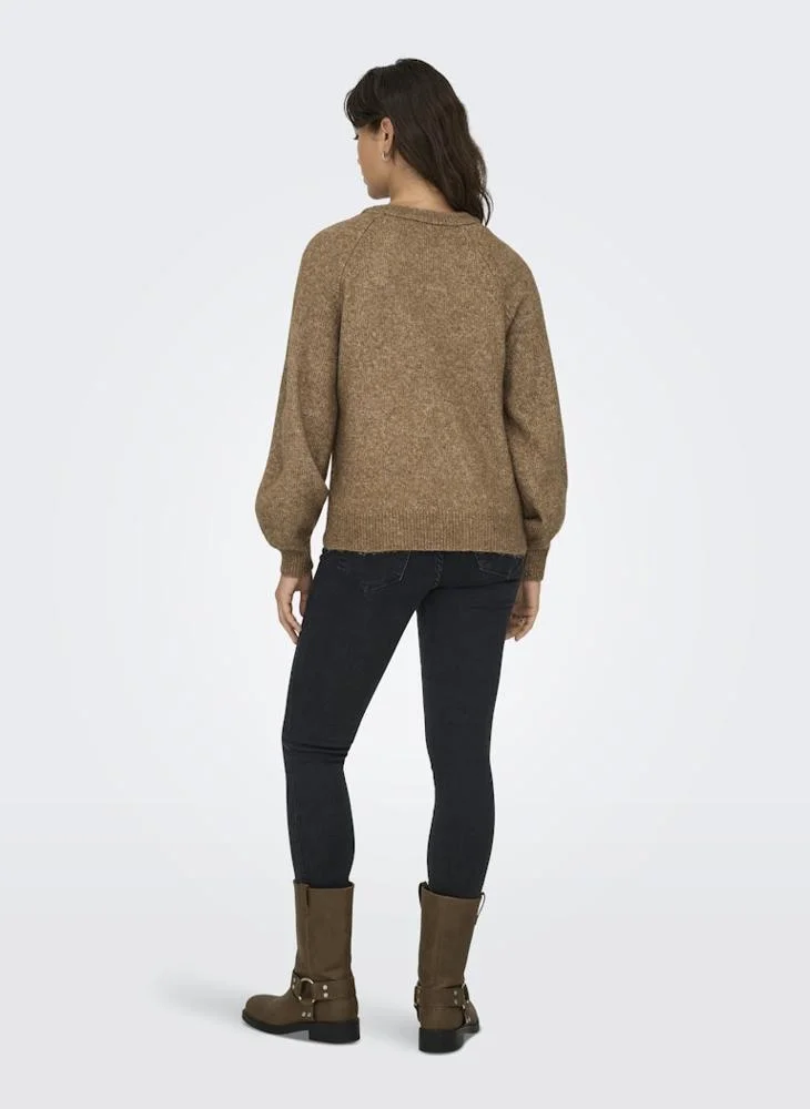 اونلي ONLLAUREN LIFE Long Sleeve Crew NECK BUTTON Knitted sweater