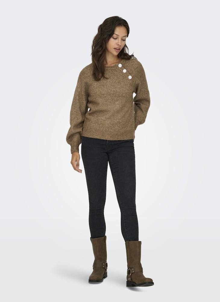 ONLY ONLLAUREN LIFE Long Sleeve Crew NECK BUTTON Knitted sweater - Image 5