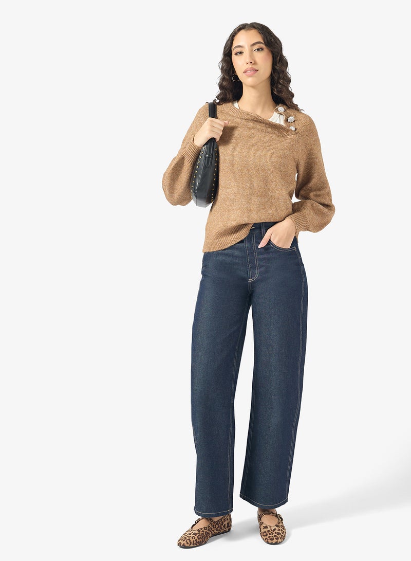 ONLY ONLLAUREN LIFE Long Sleeve Crew NECK BUTTON Knitted sweater - Image 4