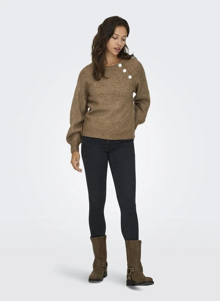 ONLY  ONLLAUREN LIFE Long Sleeve Crew NECK BUTTON Knitted sweater for Women | Best Price UAE