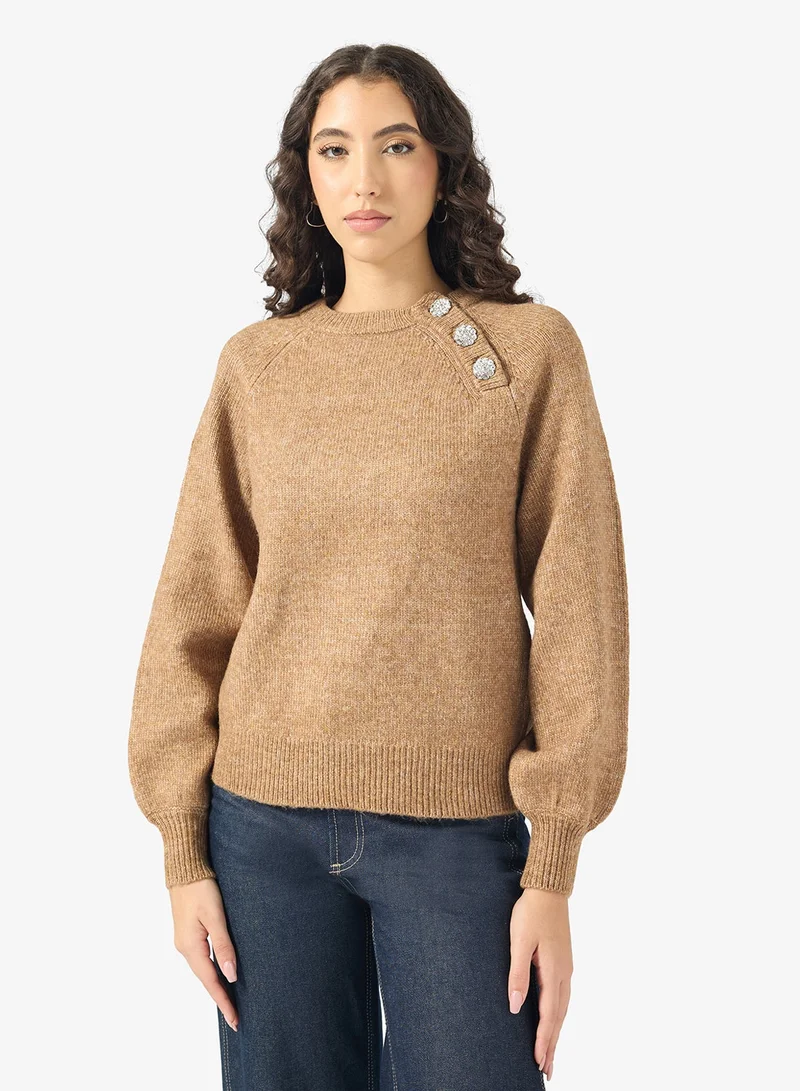 ONLY ONLLAUREN LIFE Long Sleeve Crew NECK BUTTON Knitted sweater