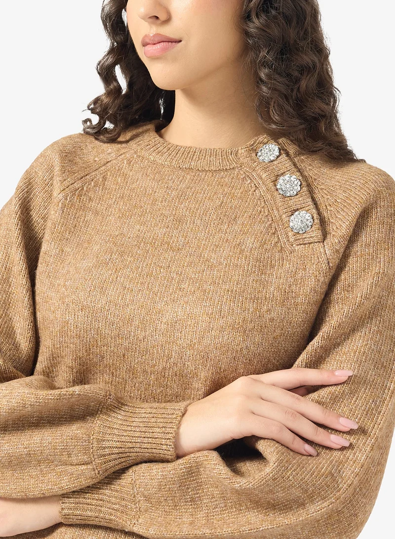 ONLY  ONLLAUREN LIFE Long Sleeve Crew NECK BUTTON Knitted sweater for Women | Best Price UAE