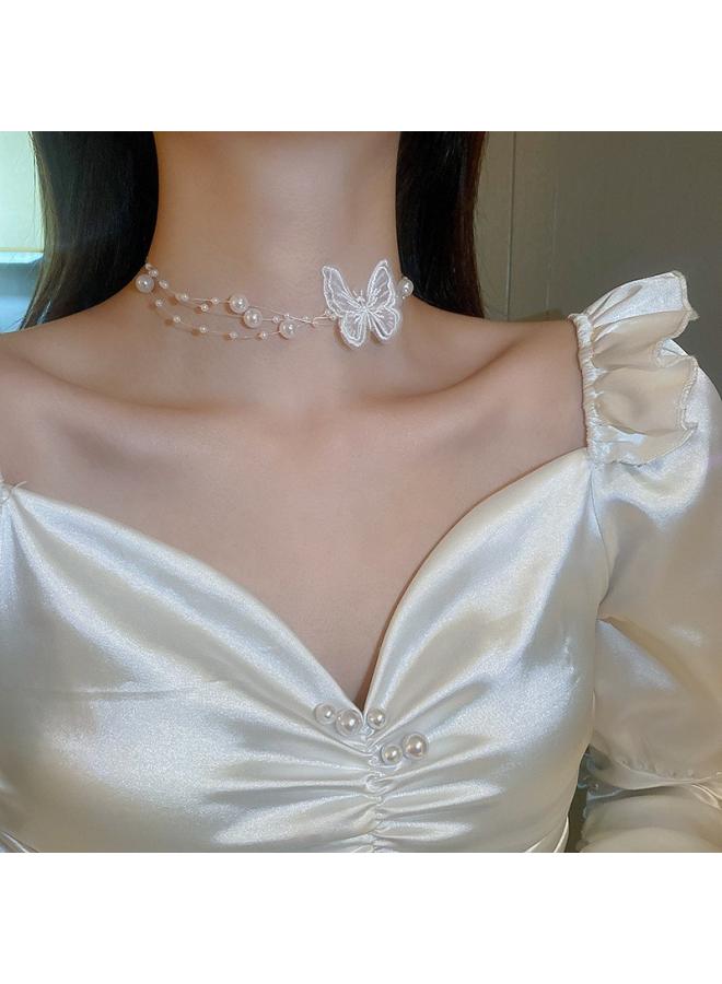 Korean Short Cyberpopular Pearl Chain Clavicle Chain Fashion Necklace Crystal Pearl Neck Chain Collar Choker Necklace