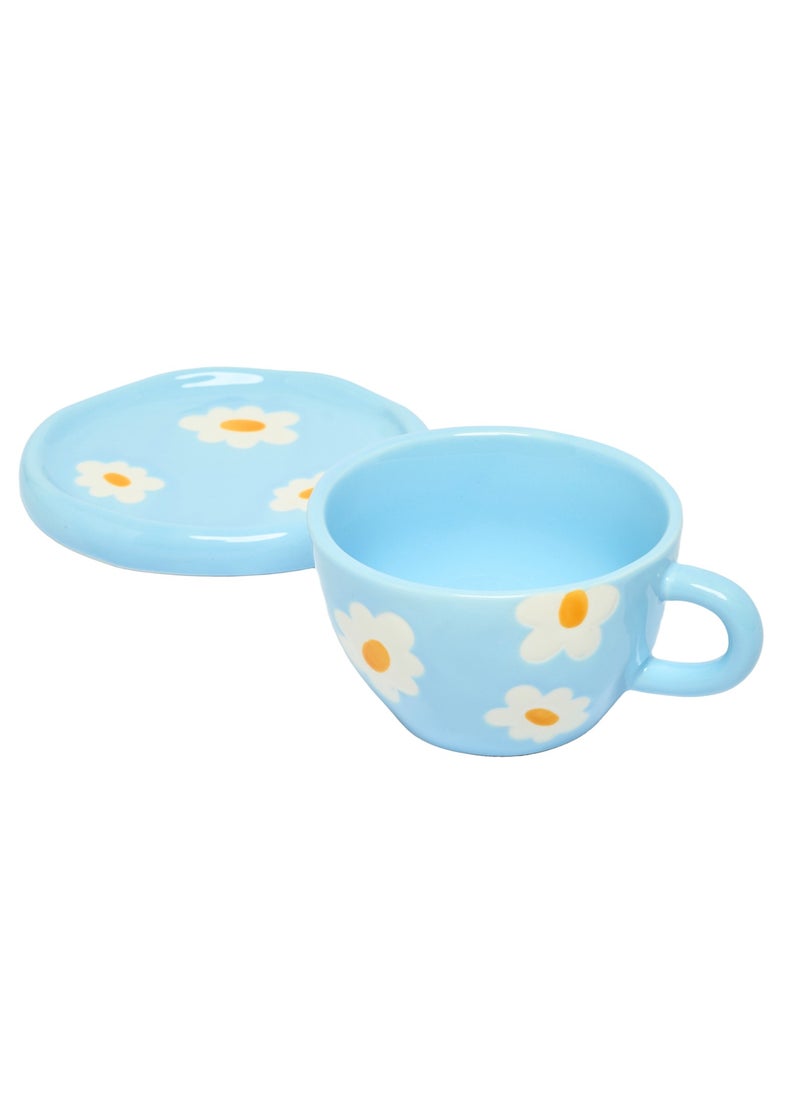 Prickly Pear Prickly Pear Ditsy Teacup & Saucer, Daisy Blue - Charming Drinkware  - Image 4