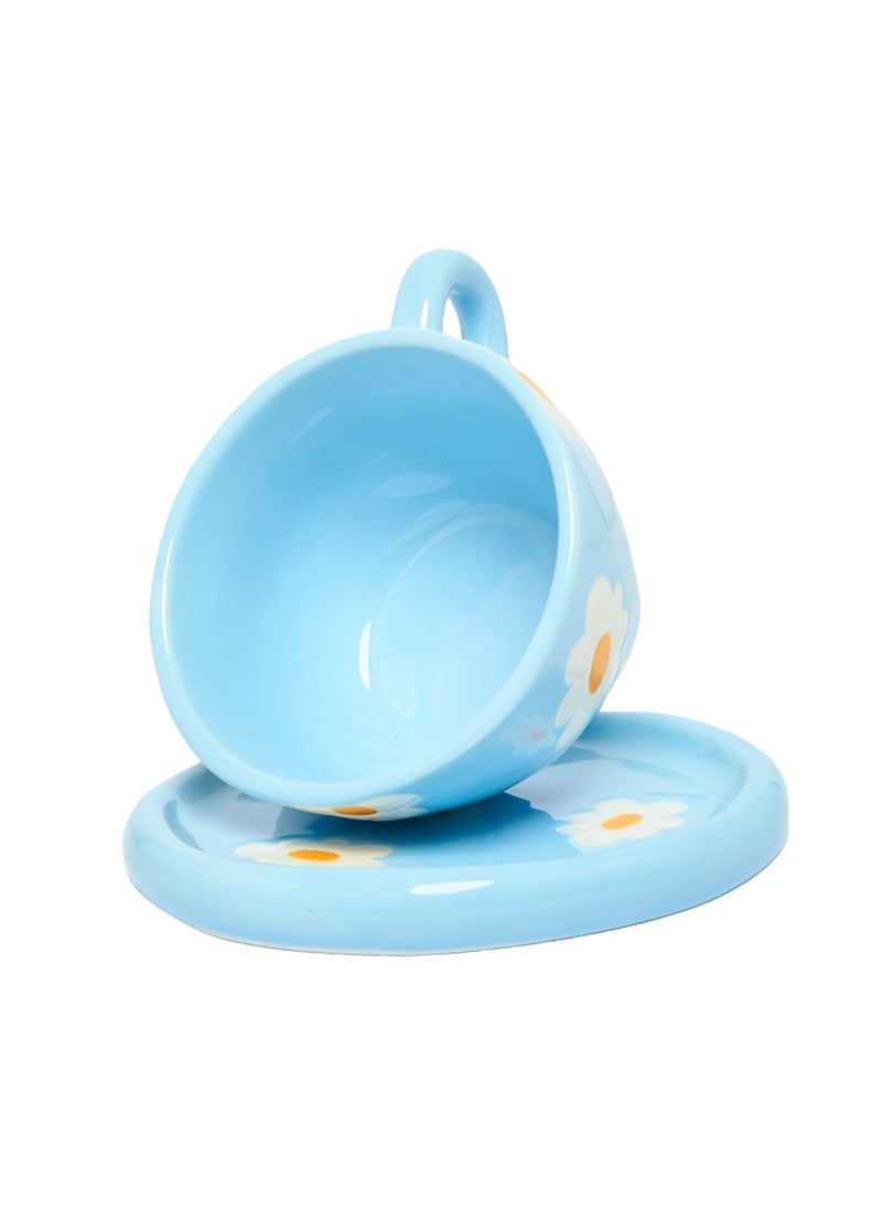 Prickly Pear Prickly Pear Ditsy Teacup & Saucer, Daisy Blue - Charming Drinkware  - Image 3