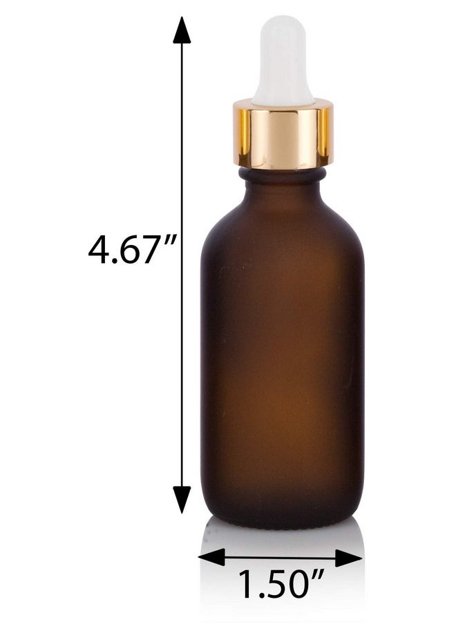 JUVITUS 2 Oz Frosted Amber Glass Boston Round Bottle With Gold Metal And Glass Dropper (12 Pack) + Funnel  - Image 2