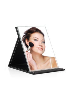 Portable Adjustable PU Leather Rectangular Slim Mirror (Black)