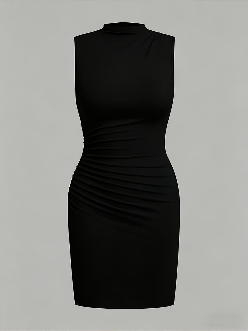 Women'S Summer New Solid Color Stand-Up Collar Mini Dress, Suitable for Summer Wear, Business Casual Style - Image 5