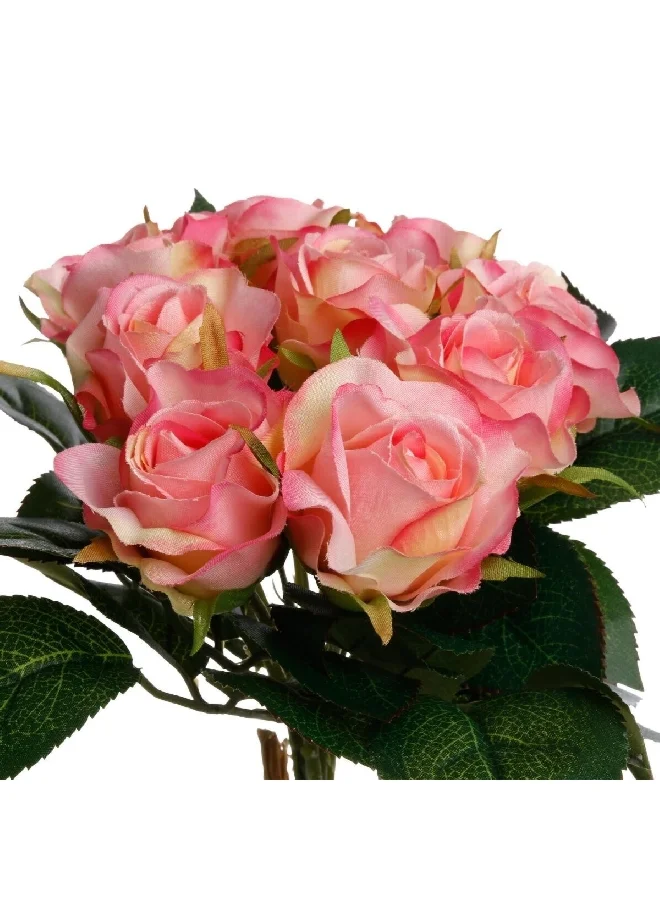 atmosphera 9-Flower Durable and Realistic Looking Artificial Rose Bouquet Pink and Green 24 cm 130814