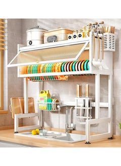 DubaiGallery Metal Dish Cabinet Rack Dustproof Sink Rack With Cabinet Door Multi-functional Plate Drying Storage Kitchen Organizer  - Image 2