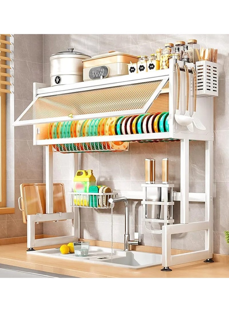 DubaiGallery Metal Dish Cabinet Rack Dustproof Sink Rack With Cabinet Door Multi-functional Plate Drying Storage Kitchen Organizer - Image 2