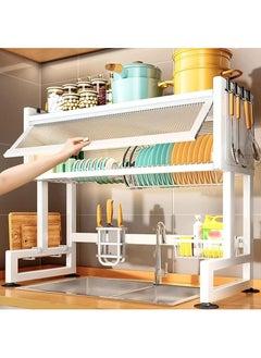 DubaiGallery Metal Dish Cabinet Rack Dustproof Sink Rack With Cabinet Door Multi-functional Plate Drying Storage Kitchen Organizer  - Image 1
