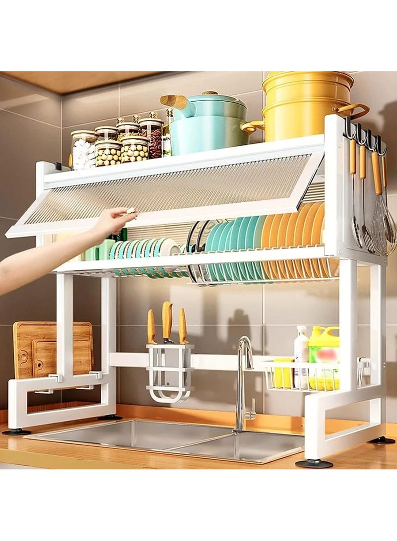 DubaiGallery Metal Dish Cabinet Rack Dustproof Sink Rack With Cabinet Door Multi-functional Plate Drying Storage Kitchen Organizer - Image 1