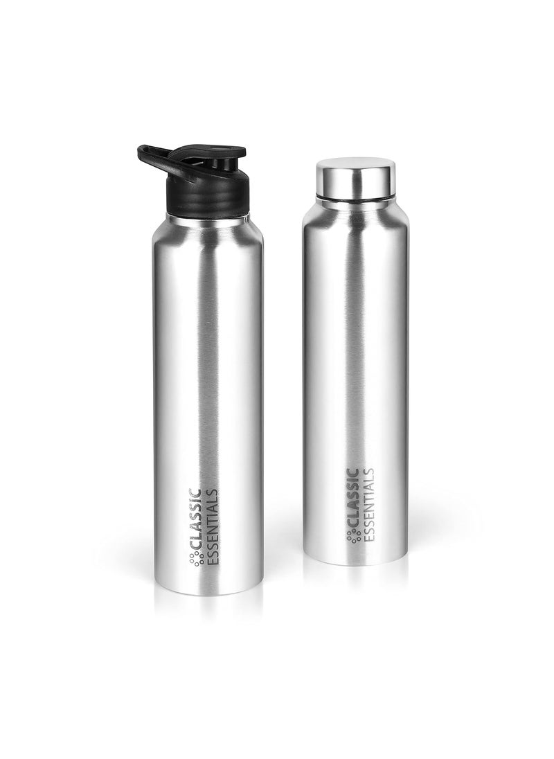 Classic Essentials CLASSIC ESSENTIALS Bottle Combo 1000 ML Bottle and Sipper Pack of 2 Stainless Steel Sipper Bottle with Flip Cap Water Bottle Gym Bottle Fridge Bottle Silver_BottleCombo  - Image 1
