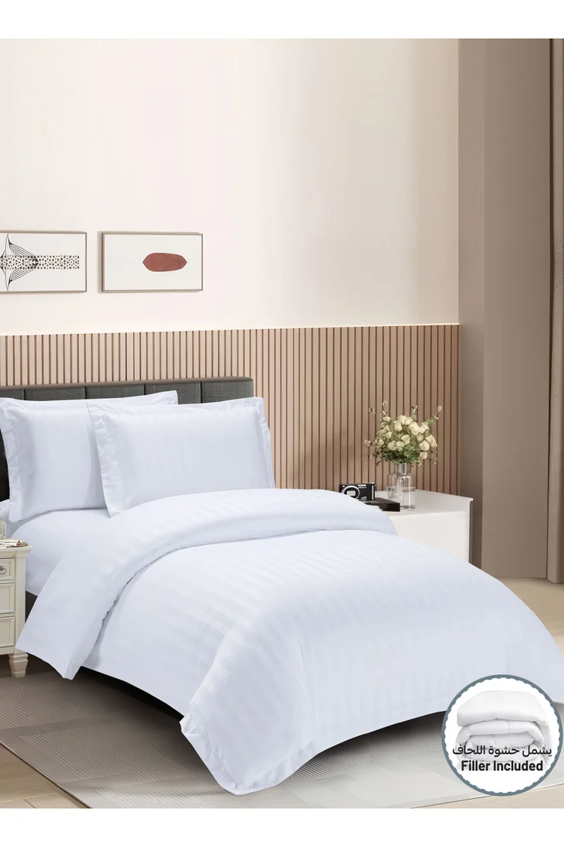 Donetella Striped Comforter Set, Single Size (170x230 cm), 5-Piece Hotel Bedding with 350 GSM Filling – Comforter, Comforter Cover, Fitted Sheet, Pillowshams.