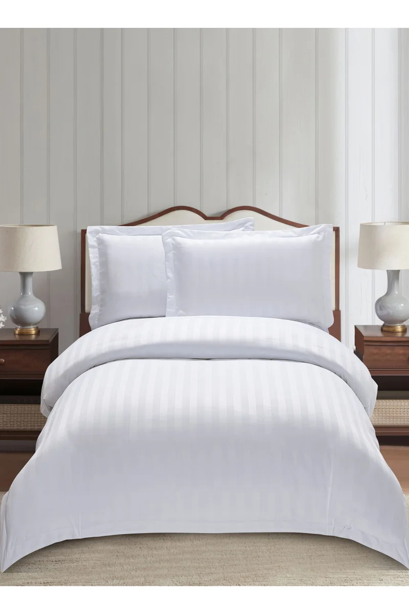 Donetella Striped Comforter Set, Single Size (170x230 cm), 5-Piece Hotel Bedding with 350 GSM Filling – Comforter, Comforter Cover, Fitted Sheet, Pillowshams.