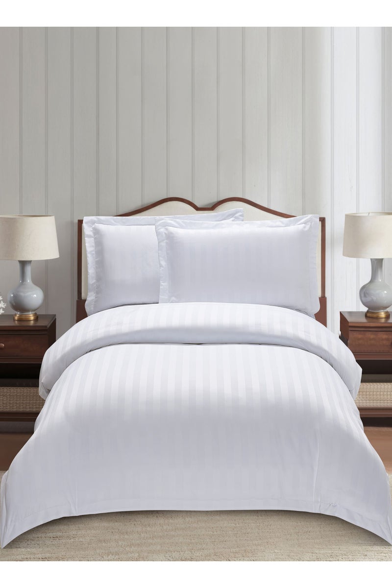 Donetella Striped Comforter Set, Single Size Fits 140x200cm, 5-Piece Hotel Bedding with 350 GSM Filling – Comforter, Comforter Cover, Fitted Sheet, Pillowshams. - Image 1