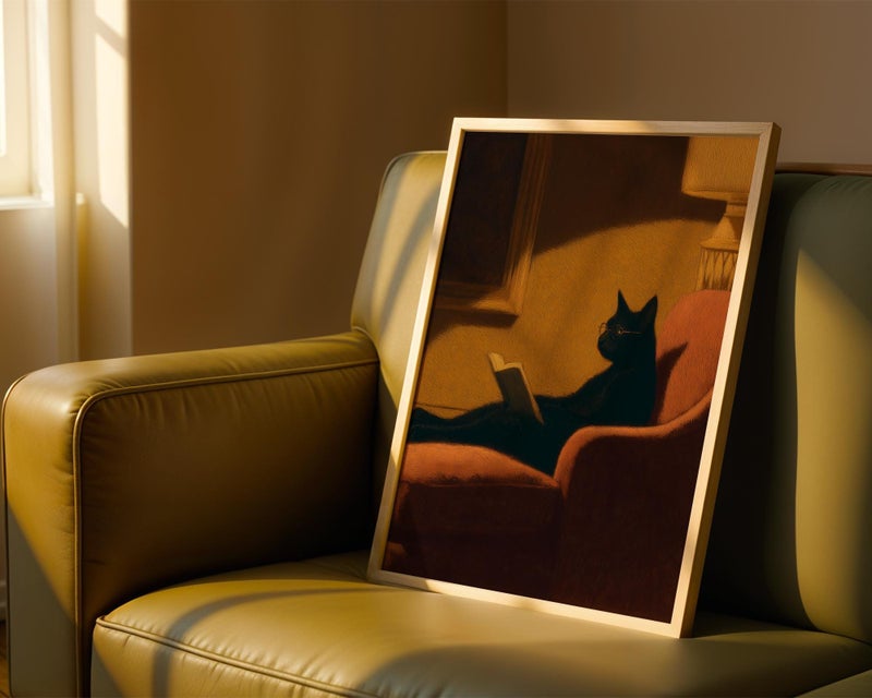 TNESSENTIAL Cat Reading Book Wall Art – Black Cat Print for Book Lovers, Cat Reading Poster, Black Cat Art, Funny Cat Reading Gift, Book Lover Decor - Image 5