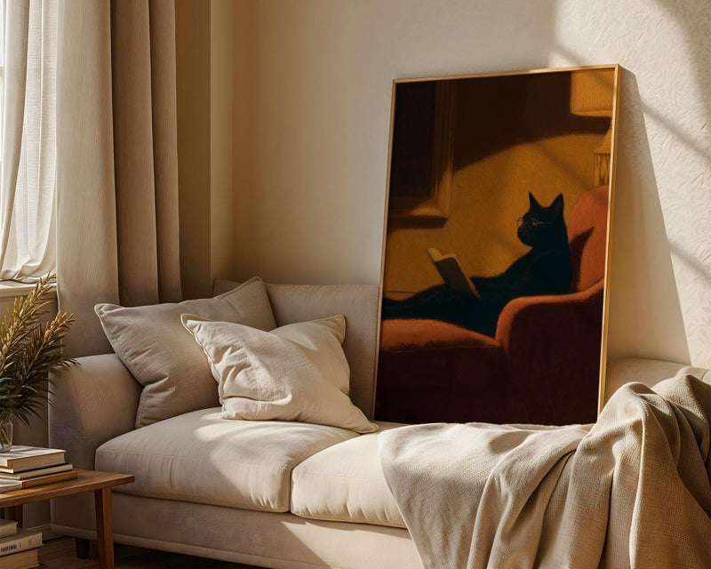 TNESSENTIAL Cat Reading Book Wall Art – Black Cat Print for Book Lovers, Cat Reading Poster, Black Cat Art, Funny Cat Reading Gift, Book Lover Decor - Image 2