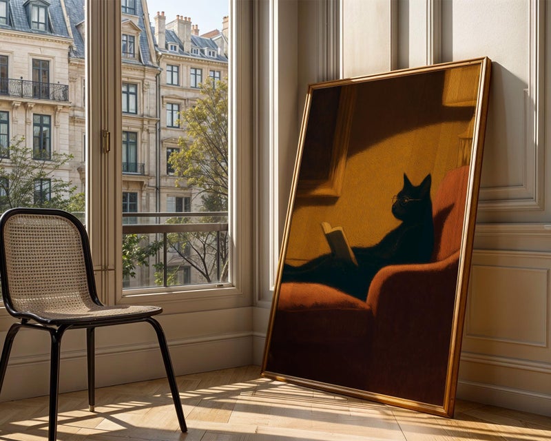 TNESSENTIAL Cat Reading Book Wall Art – Black Cat Print for Book Lovers, Cat Reading Poster, Black Cat Art, Funny Cat Reading Gift, Book Lover Decor - Image 3