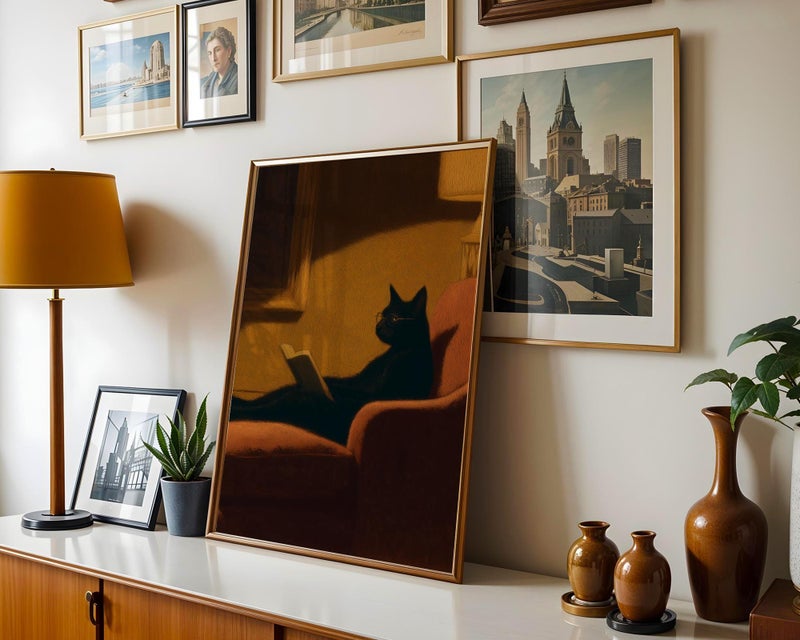 TNESSENTIAL Cat Reading Book Wall Art – Black Cat Print for Book Lovers, Cat Reading Poster, Black Cat Art, Funny Cat Reading Gift, Book Lover Decor - Image 4