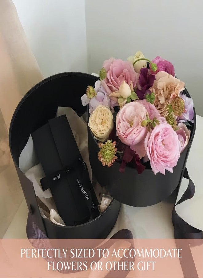 BBJ WRAPS Flower Box with Lid for Arrangements, Double Layers Rotating Drawer Luxury Round Flower Bouquet Gift Boxes Packaging, 1 Set, 7.5"(D) x 6.5"(H) (Black) - Image 5