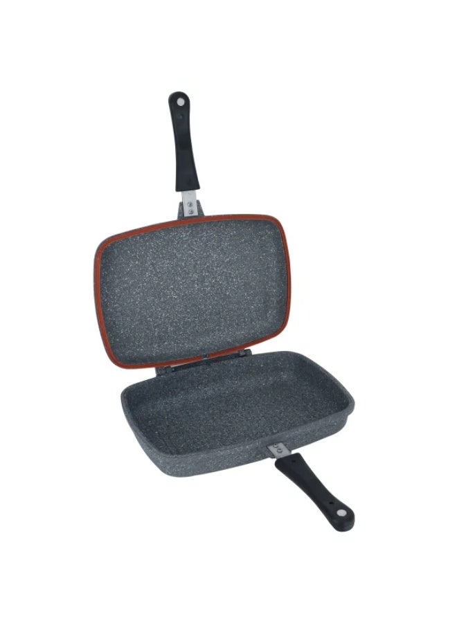 double-sided granite frying pan, 34 cm, rectangular - grey - Image 3