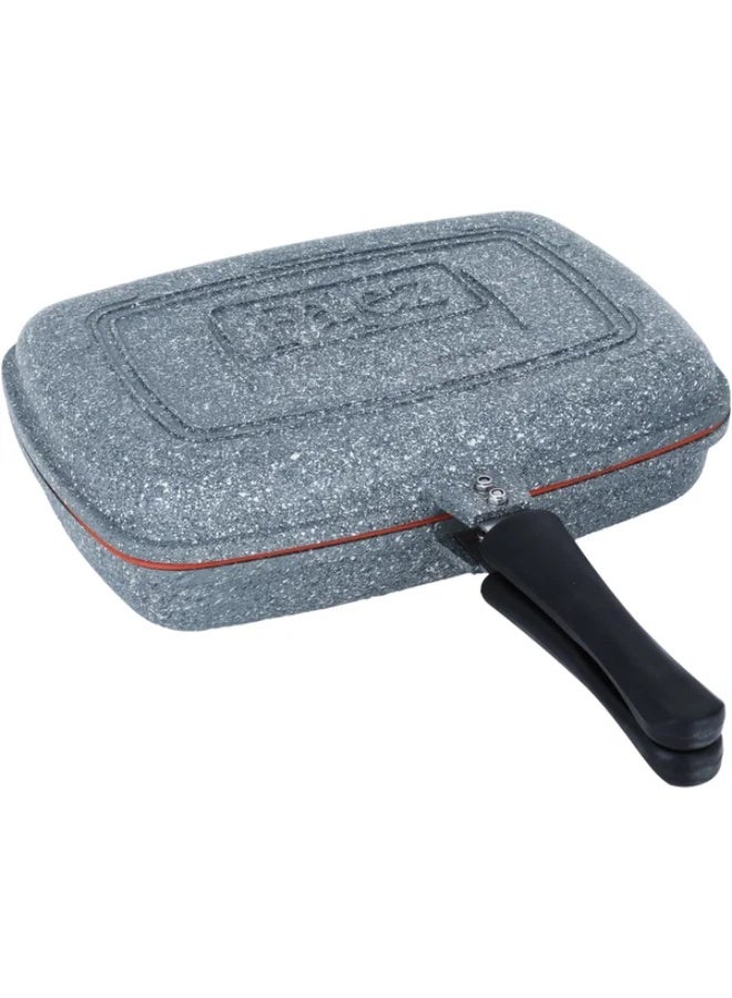 double-sided granite frying pan, 34 cm, rectangular - grey - Image 2