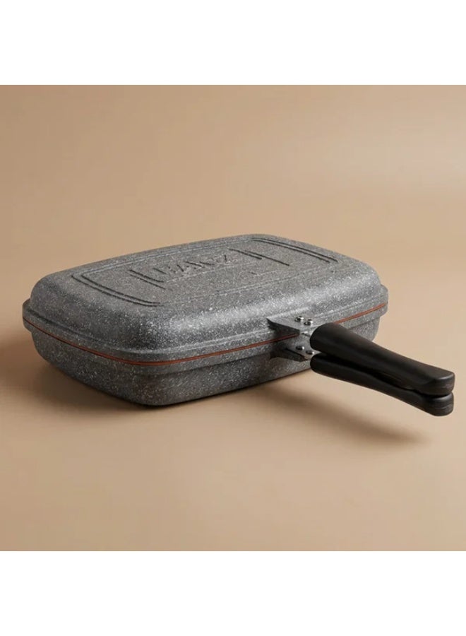 double-sided granite frying pan, 34 cm, rectangular - grey - Image 1