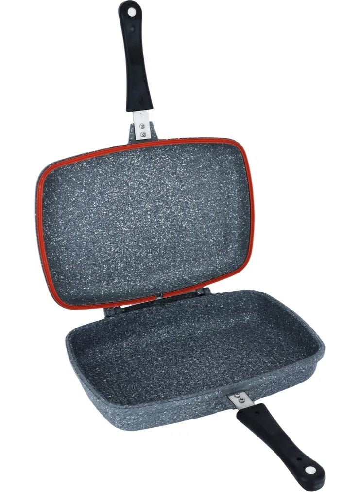 double-sided granite frying pan, 34 cm, rectangular - grey - Image 4