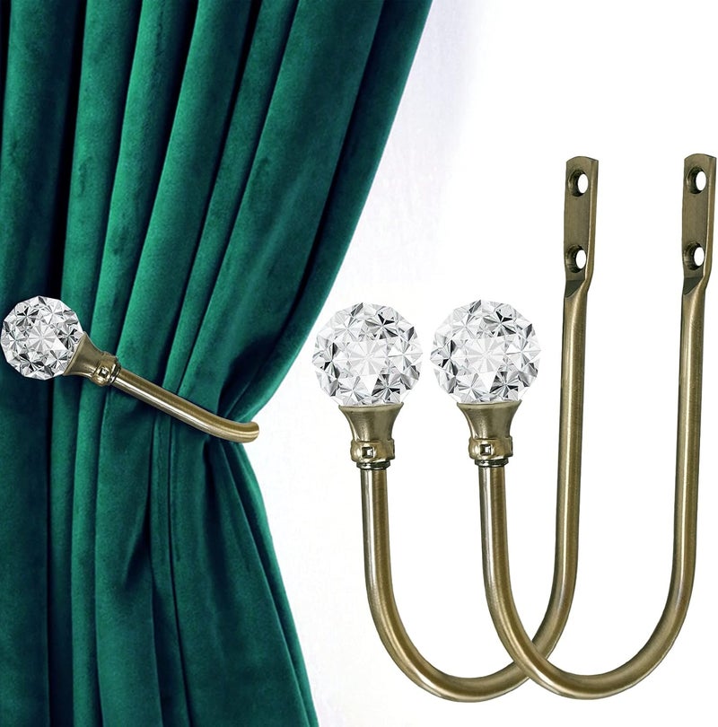 HEMOUR Curtain Holdback, 2pcs Wall Mounted Drapery Tiebacks with Clear Crystal Ball, Heavy Duty Metal Decorative Window Drapery Curtain Holder Curtain Hooks with Screws, Sliver - Image 1
