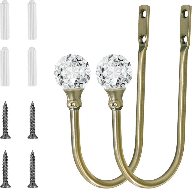HEMOUR Curtain Holdback, 2pcs Wall Mounted Drapery Tiebacks with Clear Crystal Ball, Heavy Duty Metal Decorative Window Drapery Curtain Holder Curtain Hooks with Screws, Sliver - Image 2