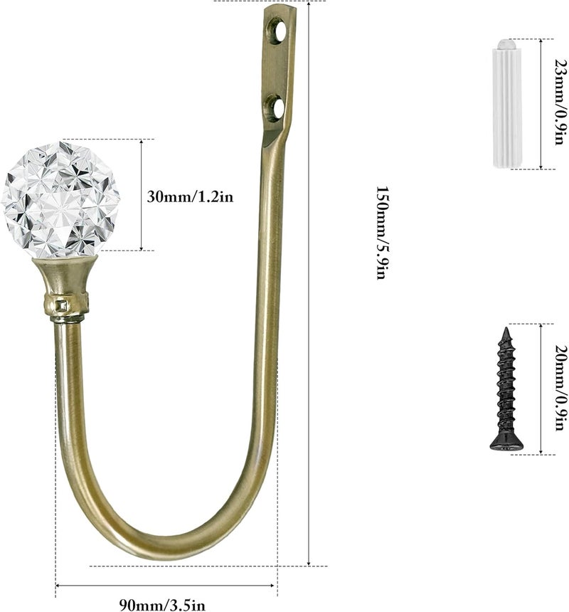 HEMOUR Curtain Holdback, 2pcs Wall Mounted Drapery Tiebacks with Clear Crystal Ball, Heavy Duty Metal Decorative Window Drapery Curtain Holder Curtain Hooks with Screws, Sliver - Image 3
