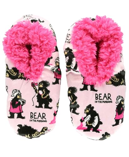 Lazy One Fuzzy Feet Slipper Socks for Women Cute FleeceLined House Slippers Bear in the Morning NonSkid SM - Image 1