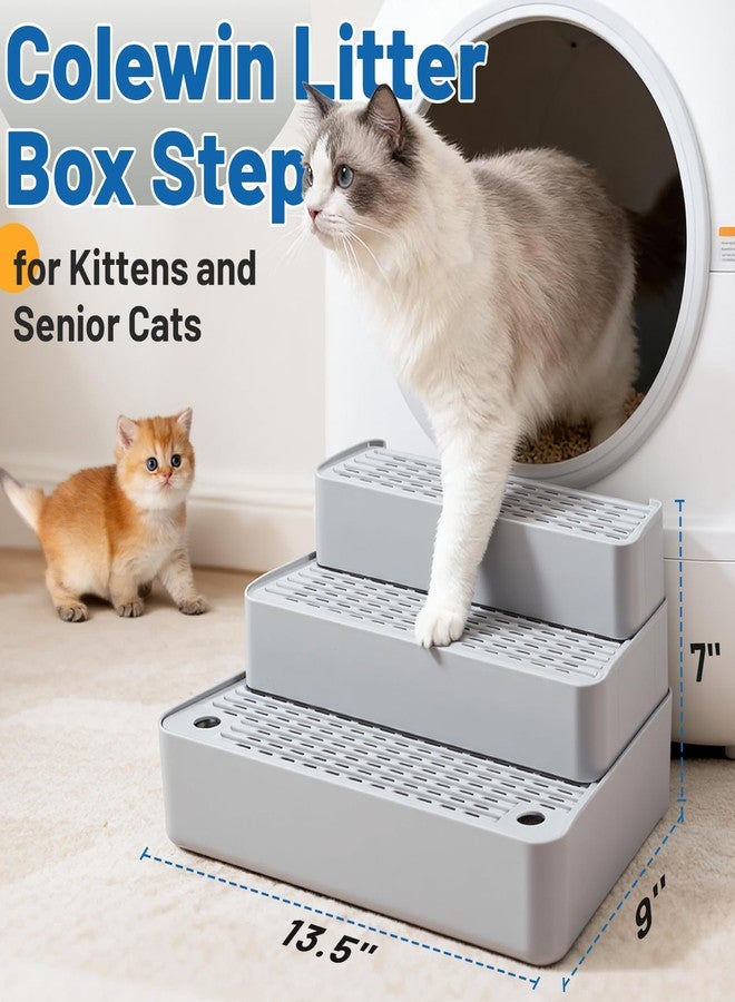 Colewin Adjustable Litter Box Step,3-Step Litter Catcher Tray Stool for Auto Litters Robots,Litter Box Ramp Mat for Kittens and Senior Cats,Cat Steps for Litters Boxes Easy Clean(Light Grey) - Image 2