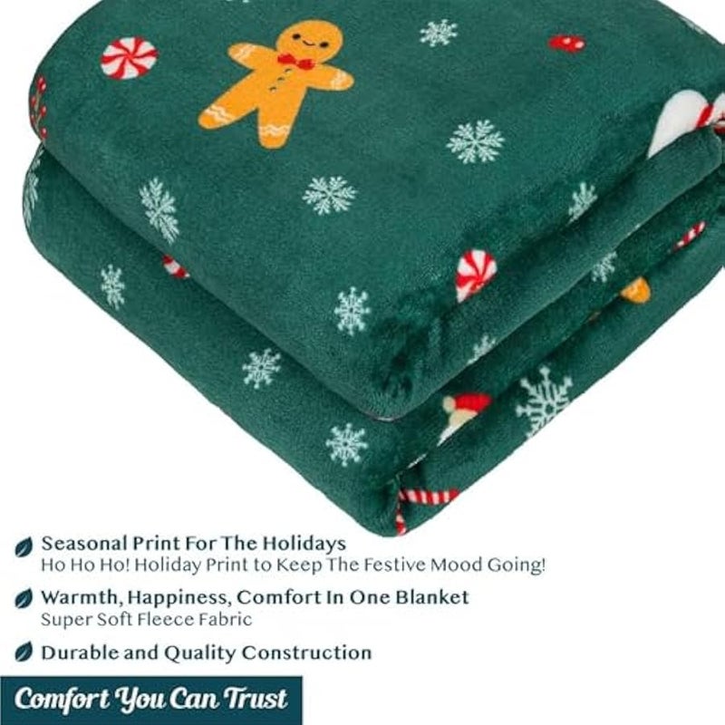 Loquat Printed Blanket，130 * 150CM Super Soft  Throw Blanket for Kids，Holiday Theme Home Décor Fuzzy Warm and Cozy Throws for Winter Bedding, Couch and Gift(gingerbread man) - Image 2