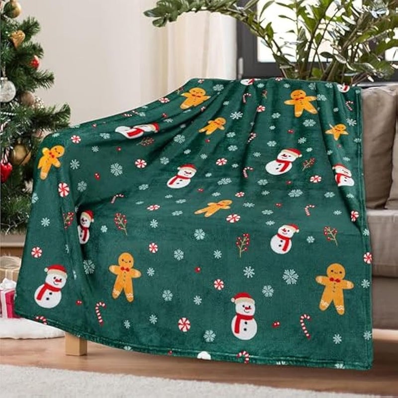 Loquat Printed Blanket，130 * 150CM Super Soft  Throw Blanket for Kids，Holiday Theme Home Décor Fuzzy Warm and Cozy Throws for Winter Bedding, Couch and Gift(gingerbread man) - Image 1