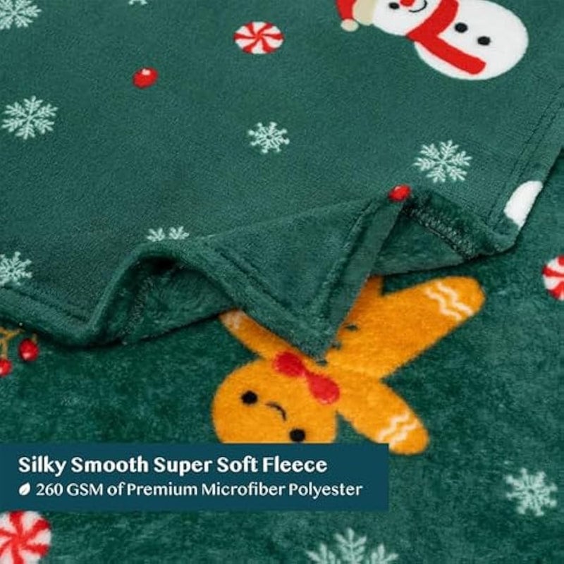 Loquat Printed Blanket，130 * 150CM Super Soft  Throw Blanket for Kids，Holiday Theme Home Décor Fuzzy Warm and Cozy Throws for Winter Bedding, Couch and Gift(gingerbread man) - Image 3