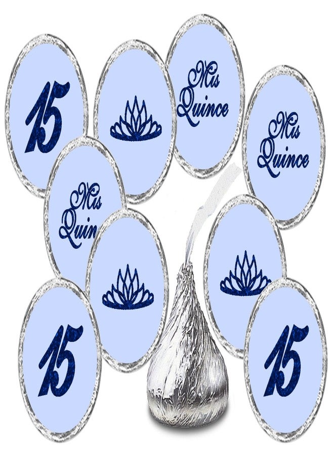 RokAPary Mis Quince Birthday Blue Kisses Stickers, (Set of 216), Quinceanera Chocolate Drops Labels, 15 Party Decoration Favors Decor for Kisses. Made in USA. - Image 1