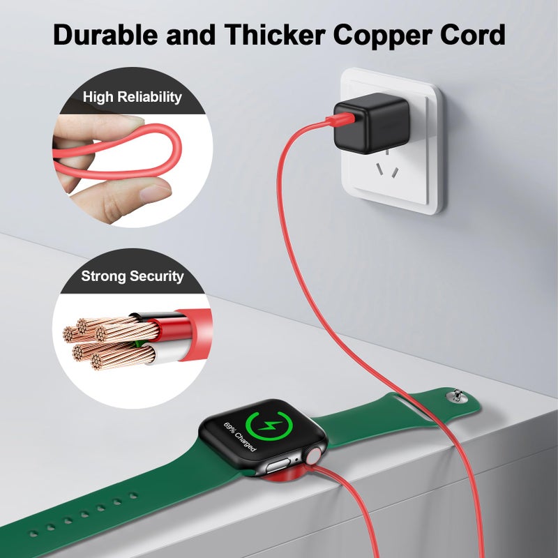 xiwxi ðŸðŸŽðŸðŸ” ð”ð©ð ð«ðšððžð for Apple Watch Charger Magnetic Fast Charging Cable [Portable] Magnetic Wireless Charging Compatible with iWatch Series Ultra/10/9/8/7/6/SE/5/4/3/2-[3.3FT] Red - Image 4