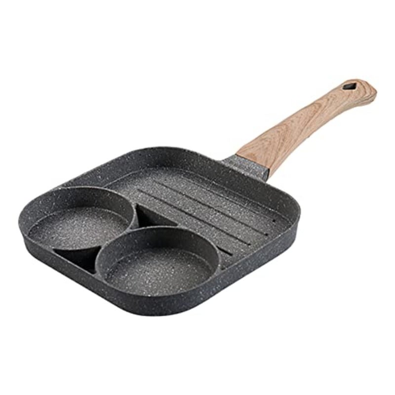 Blue Feather Products, Inc. مقلاة بيض صغيرة، مقلاة فطائر صغيرة مقسمة ثلاثة في واحد، مقلاة فطائر الإفطار غير لاصقة، لصنع البيض ولحم الخنزير المقدد والبرغر - Image 1