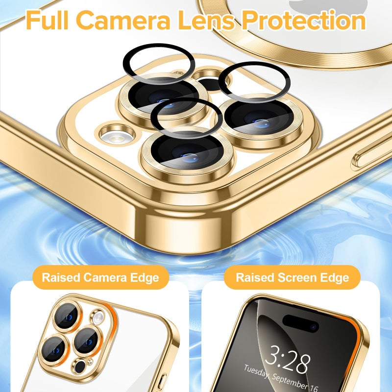 Hython Magnetic Clear for iPhone 16 Pro Max Case with Camera Lens Protector [Compatible with MagSafe] Plating Edge Slim Soft TPU Cover Protective Phone Case for iPhone 16 Pro Max 6.9", Gold - Image 4