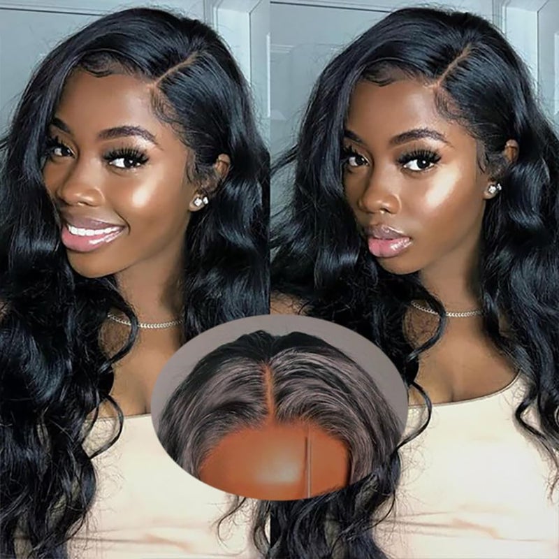 FASCARA 5x5 Lace Closure Wigs Human Hair Body Wave 5x5 HD Transparent Lace Front Wig for Women 180 density Lace Closure Wig Pre Plucked with Baby Hair Soft and Smooth Natural Black Color 18 Inch - Image 2