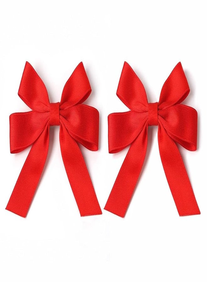 BELICIA 2 pcs Luxury Red Ribbon Bow Hair Clips for Girls,Short Tail Ribbons for Hair,Hair Bow Hair Clamp Clips 4.7 Inch,Birthday Gifts for Women Girls |red color - Image 1