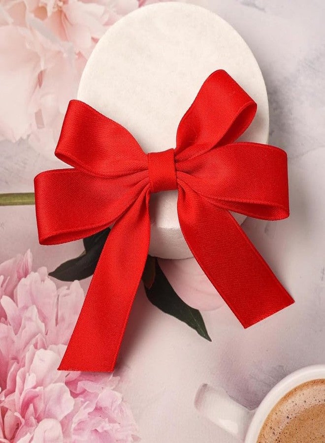 BELICIA 2 pcs Luxury Red Ribbon Bow Hair Clips for Girls,Short Tail Ribbons for Hair,Hair Bow Hair Clamp Clips 4.7 Inch,Birthday Gifts for Women Girls |red color - Image 3